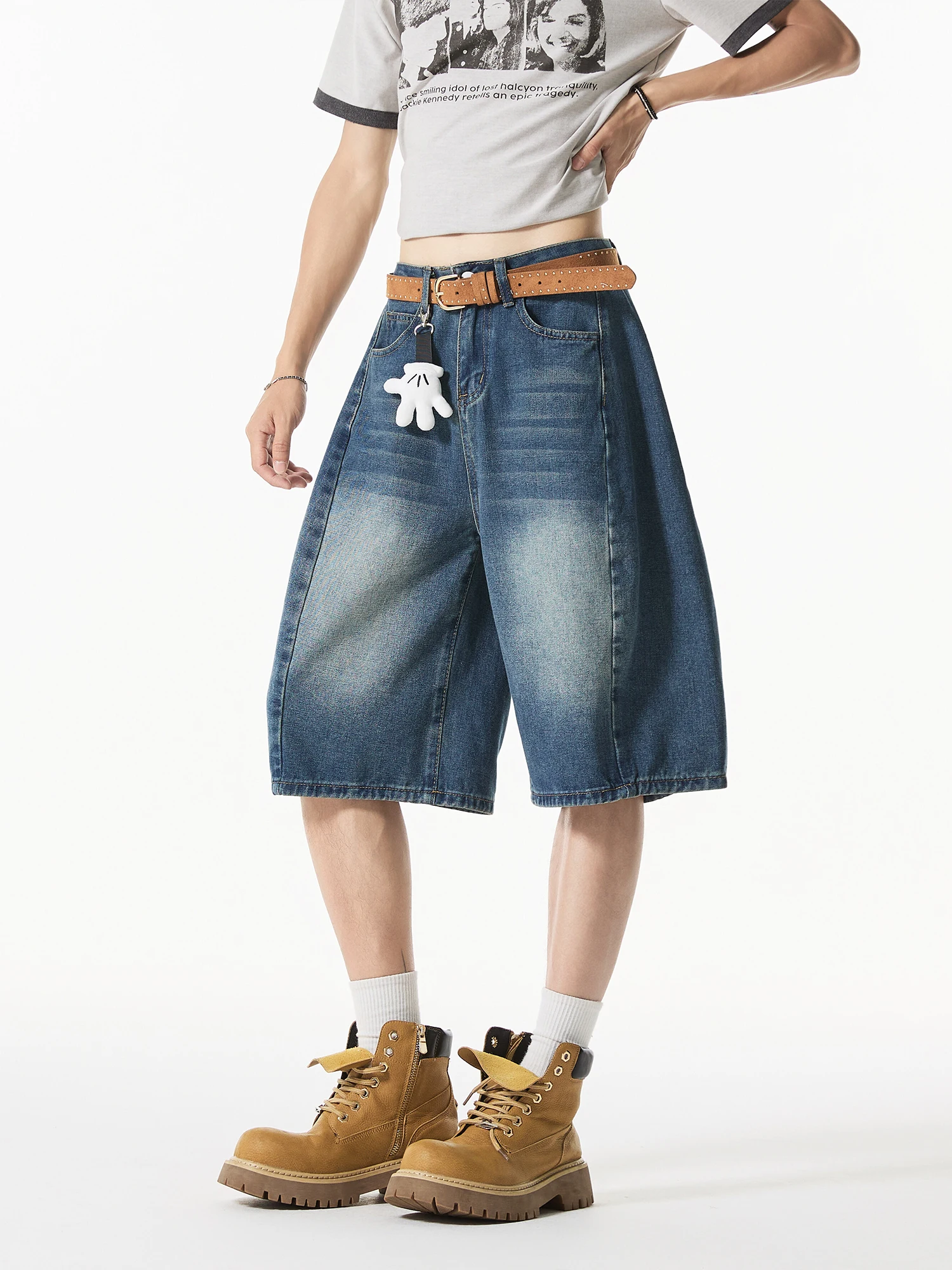 جينز ريترو متعثر orts للرجال صيفي فضفاض مستقيم الساق منتصف الخصر غير رسمي orts رقيقة Faionable الشباب نشط Sle