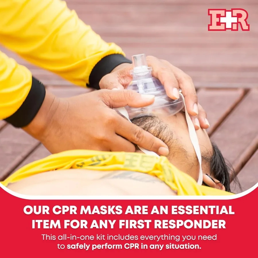 Comprehensive First Aid Kit for Adult and Infant CPR with Dual Valves Pair of Vinyl Gloves and Two Alcohol Prep Pads for Emerge