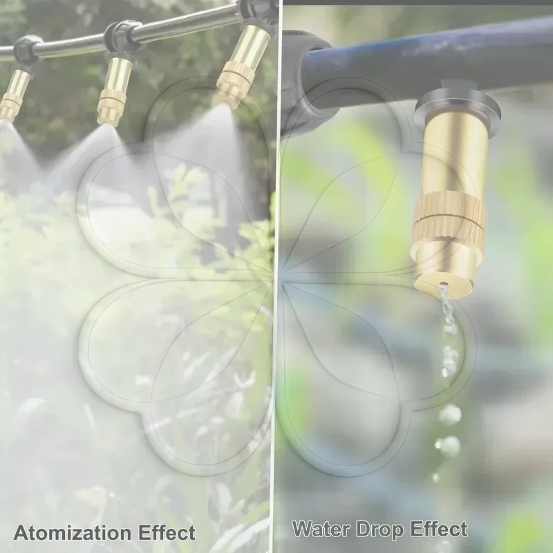 Brass Misting Nozzles Adjustable Rustproof Atomizing Spray for Garden Irrigation Plant Watering Trampoline Mist Cooling
