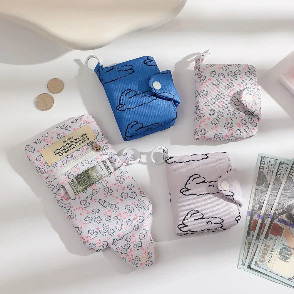 New Cute Student Coin Purse Portable Fashion Wallet Card Holder Multi Layer Card Bag Floral Printed Small Storage Bag