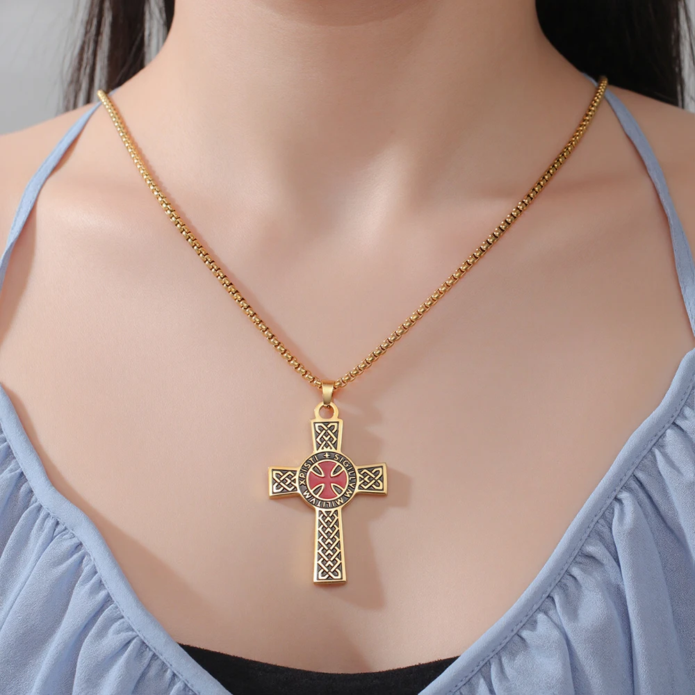 Dawapara Knights Templar Cross Pendant Necklace for Men Crusader Holy Knight Religious Protection Amulet Stainless Steel Jewelry