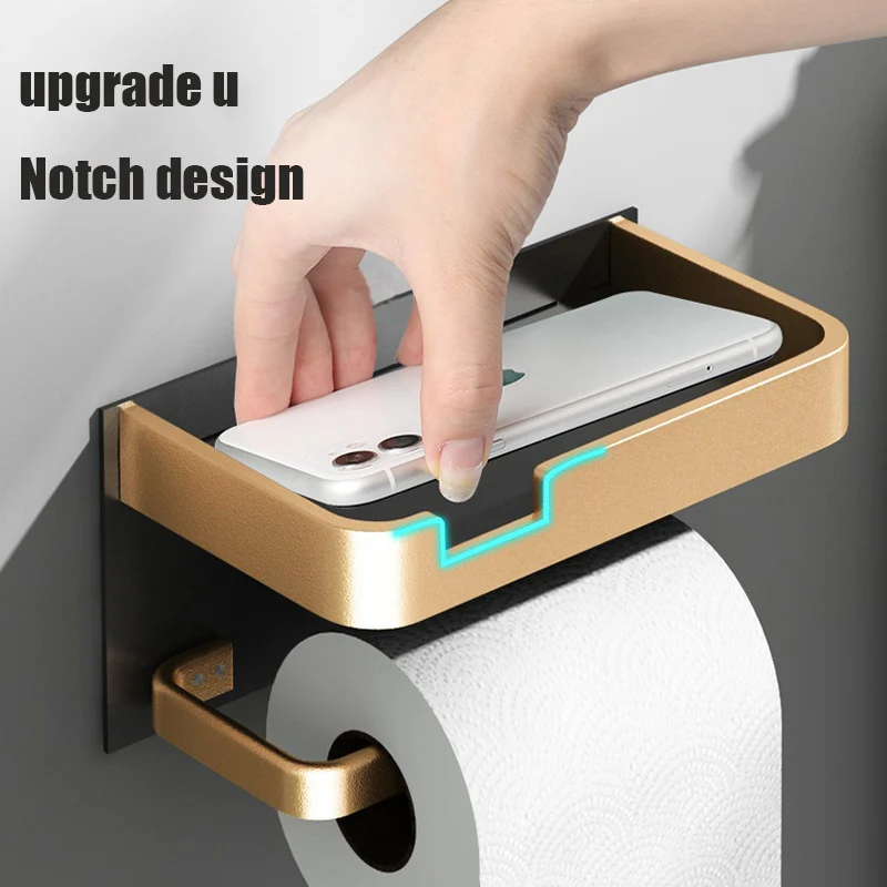 Toilet Roll Paper Holder Stand Wall Mounted Tissue Storage Hanger WC Phone Shelf Tray Rack Space Aluminum Bathroom Accessories