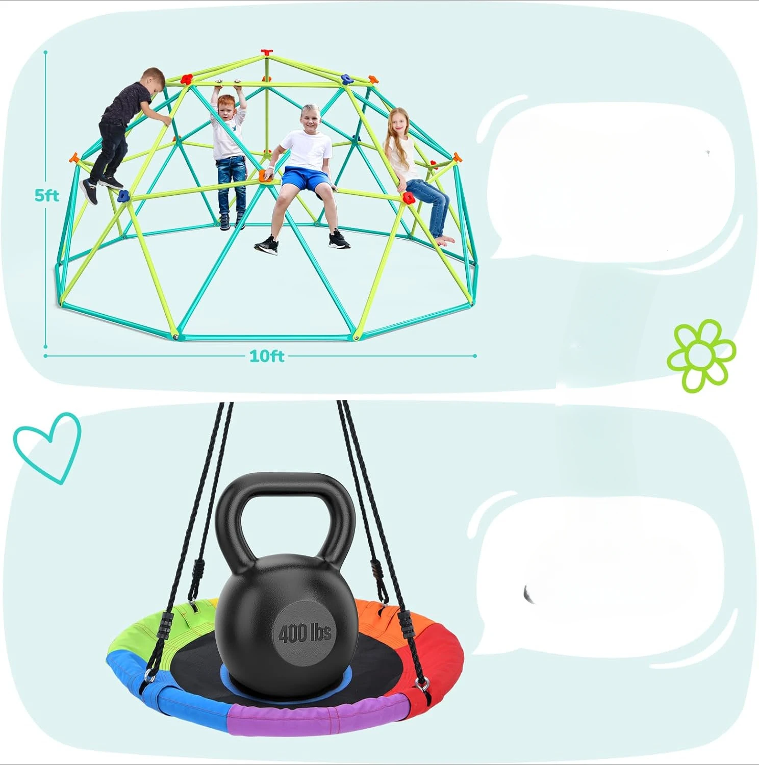 Set with Saucer Swing, Jungle Gym for Kids Outdoor Backyard, Supports 800lbs, Easy Asssembly, Rust-Resistant