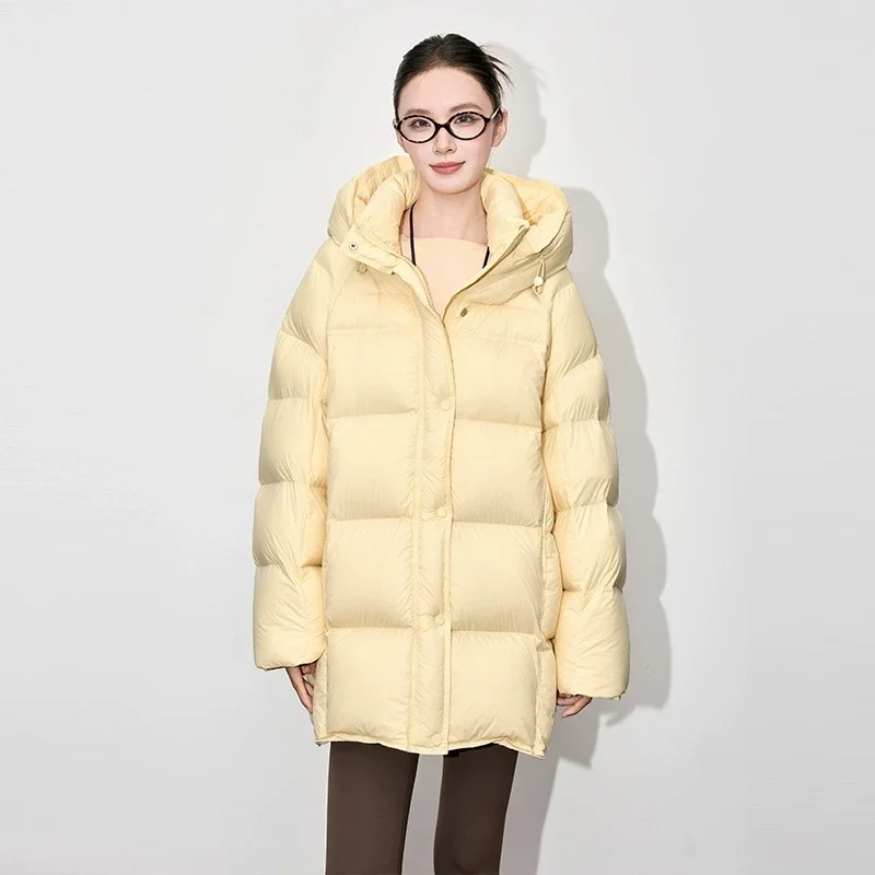 2025 Winter New 90 White Goose Down Hooded Jacket Women's Fashion Loose Cloud Puff fluffy Down Coats Lady Thick Parker Overcoat
