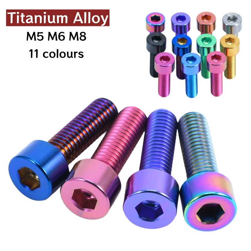 1 pçs cabeça de soquete hexagonal parafuso titânio m5 m6 m8 colorido allen chave cabeça ti parafusos para bicicleta motocicleta carro drones din912