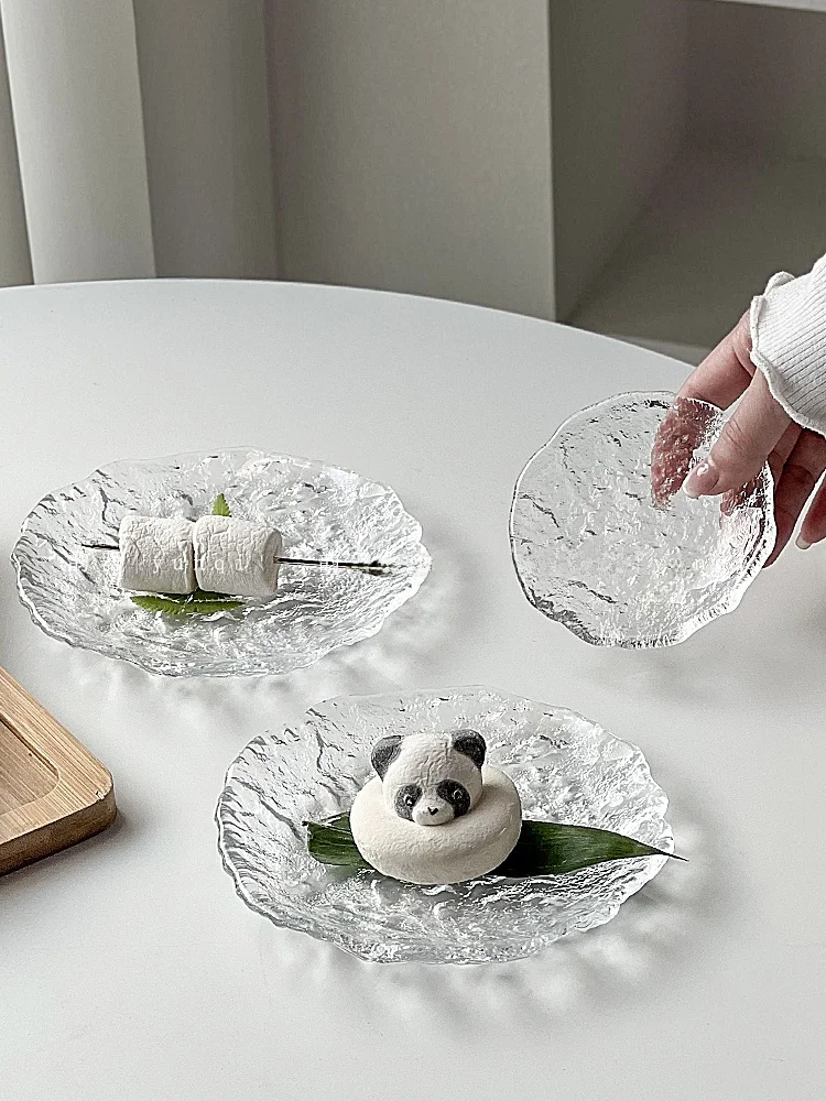 Plato de Vidrio Estilo Nórdico para Postre, Ensalada, Fruta, Aperitivo, Condimento, Uso Doméstico y Comercial, Forma Redonda,...