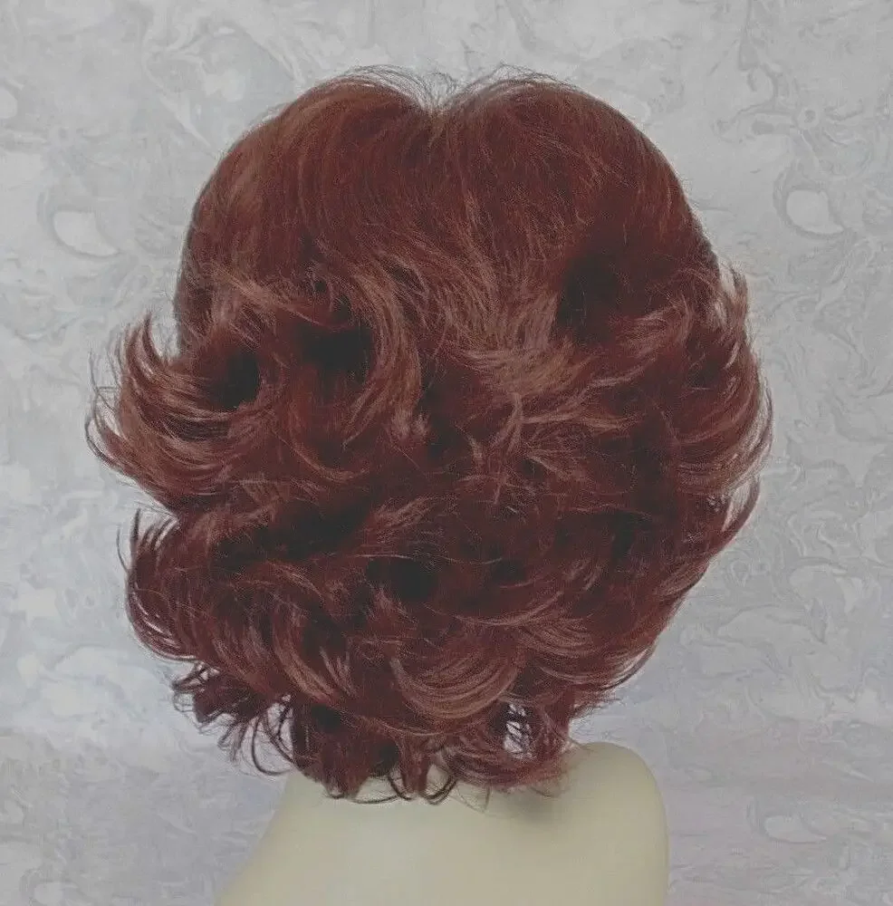 Short Flip Up Dark Auburn High Full synthetic Wig