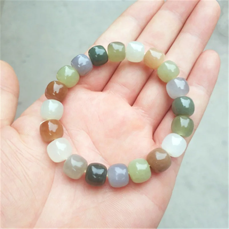 

Натуральный браслет из нефрита Хэтянь с разноцветными камнями для женщин, разноцветный зеленый и белый нефрит, сахарный нефрит, белый нефрит, бусины в старинном стиле, одинарный.