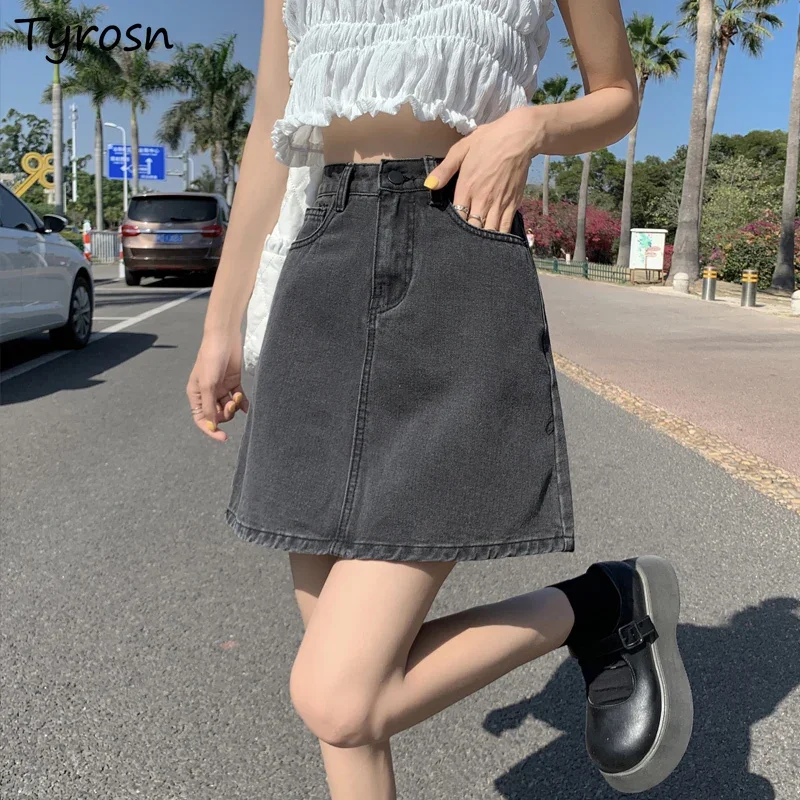 

High Waist Skirts Women 5XL Solid Denim Mini Skirt Simple Vintage Straight Loose Leisure Teens Summer All-match Fashion Clothing