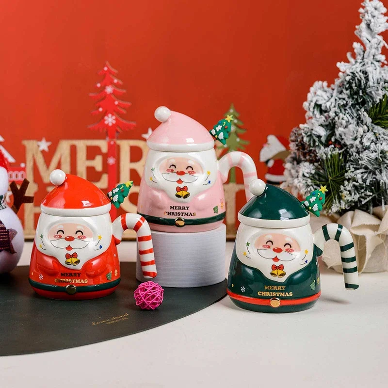 

Creative Santa Claus Shaped Ceramic Mugs Coffee Cups with Lids Office Afternoon Tea Cup Christmas Gift Children's Birthday Gifts