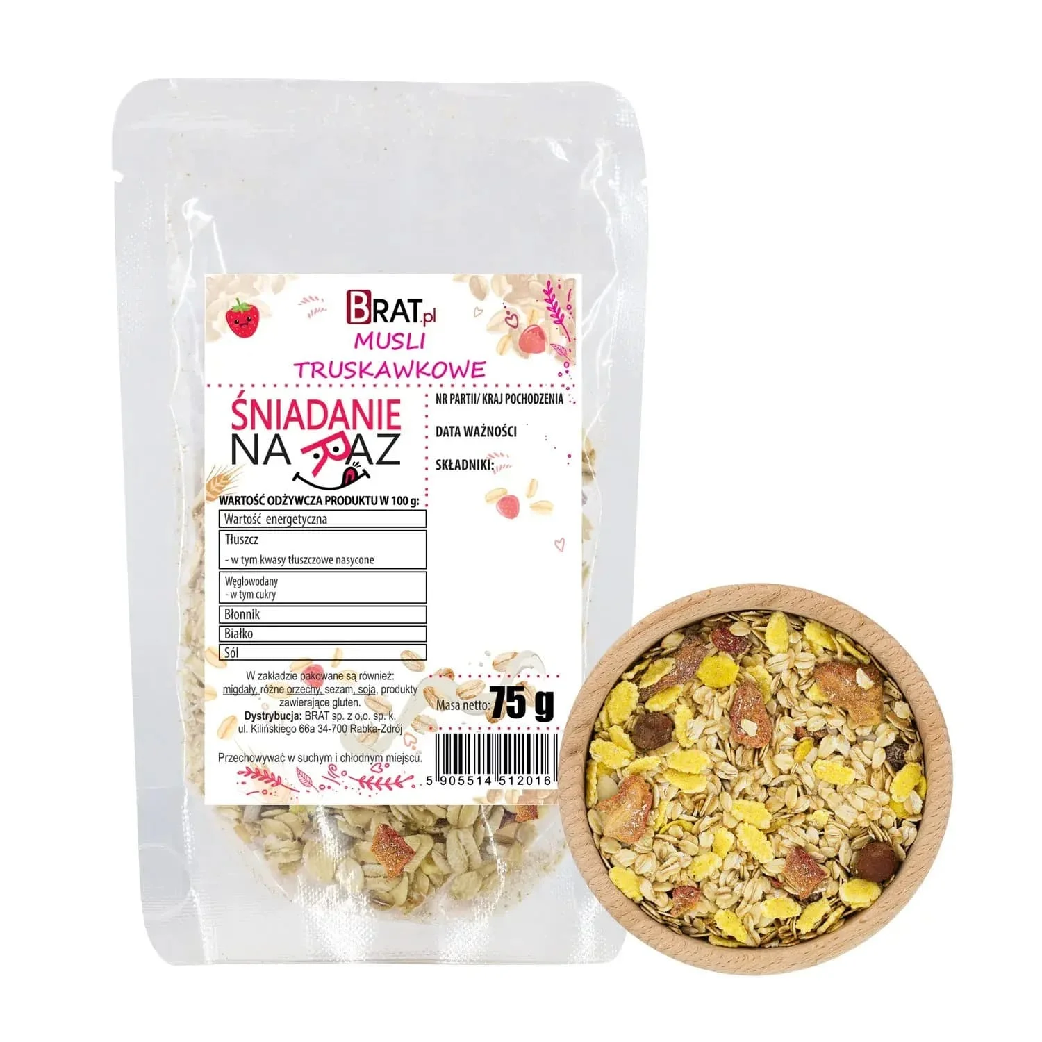 Musli met Aardbeien 75g: Gezonde Snack