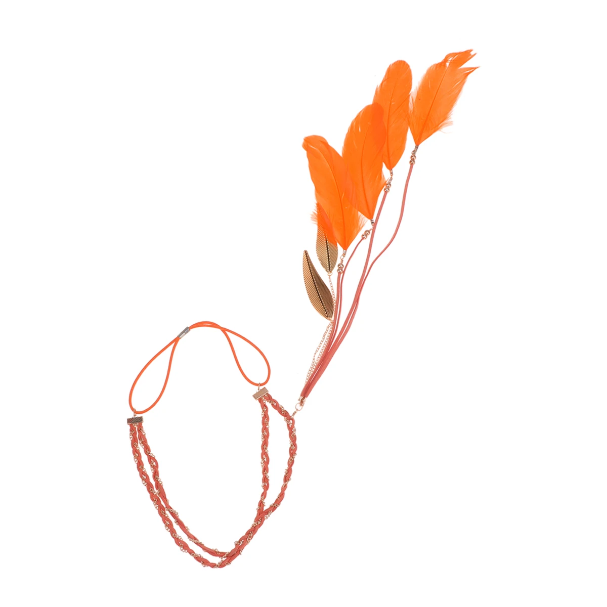 

Leaf Pendant Orange Colorful Woven Headband Long Bohemian Tassel for Wedding Party Cosplay Festival Chain Braid
