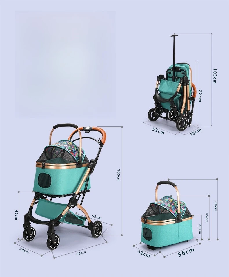 3 in 1 Pet Stroller 4 Wheel Small Medium Portable Foldable Carrier Dog Strolling Storage Basket 36lb Max  Dog Car Seat Car Seat