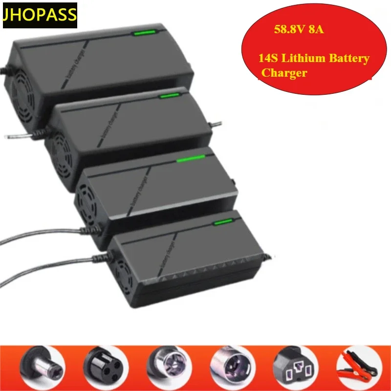 14S 58.8V 8A LED Smart Lithium Li-ion LiFePO4 Battery Charger for AC110V to 220V E-bike Motorbike Scooter Charges EU AU UK Plug