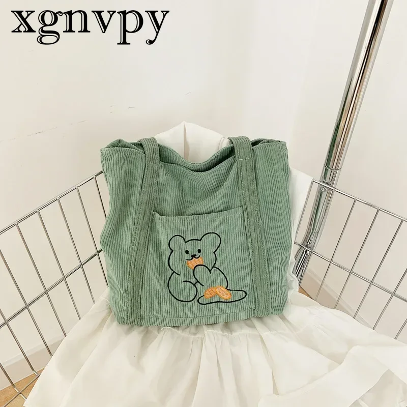 Xgnvpy-女性のためのかわいいベルベットバッグ,漫画の刺繍が施されたショルダーバッグ,日本のハンドバッグ,軽量フリース,シンプルなトートバッグ,新しい