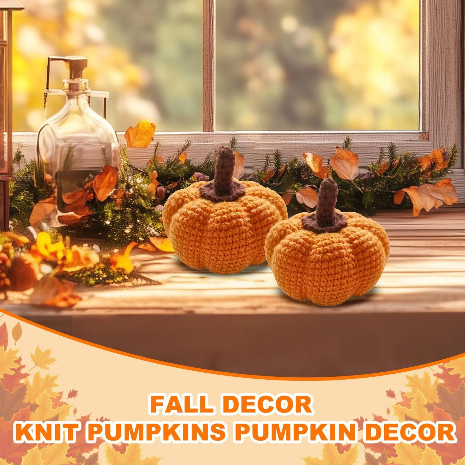 Knit Pumpkins Fall Halloween Small Knit Artificial Pumpkins Aesthetic Autumn Bowl Filler Table Centerpiece for Kitchen Home