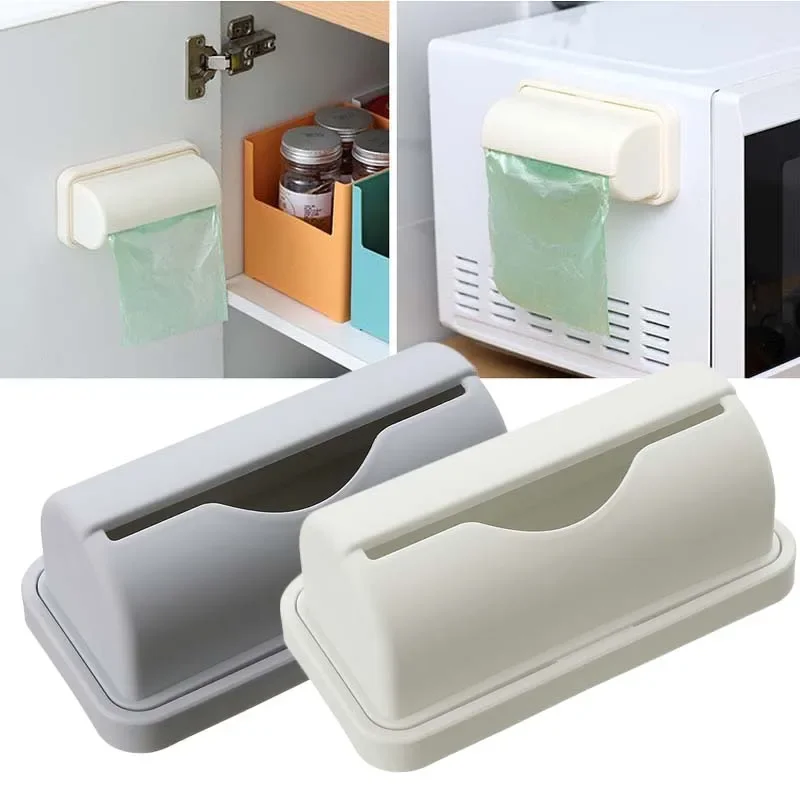 Wall Mounted Plastic Garbage Bag Storage Box Punch-free Trash Bag Holder Home Kitchen Bathroom Extractable Cotton Pad Container