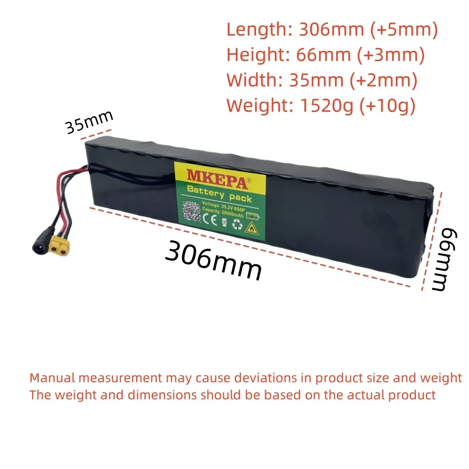 6s6p 25.2V 28000mAh 18650 Battery Pack Lithium Ion Battery 25.2V 22000mAh Bicycle Moped Power Tools Battery pack with BMS