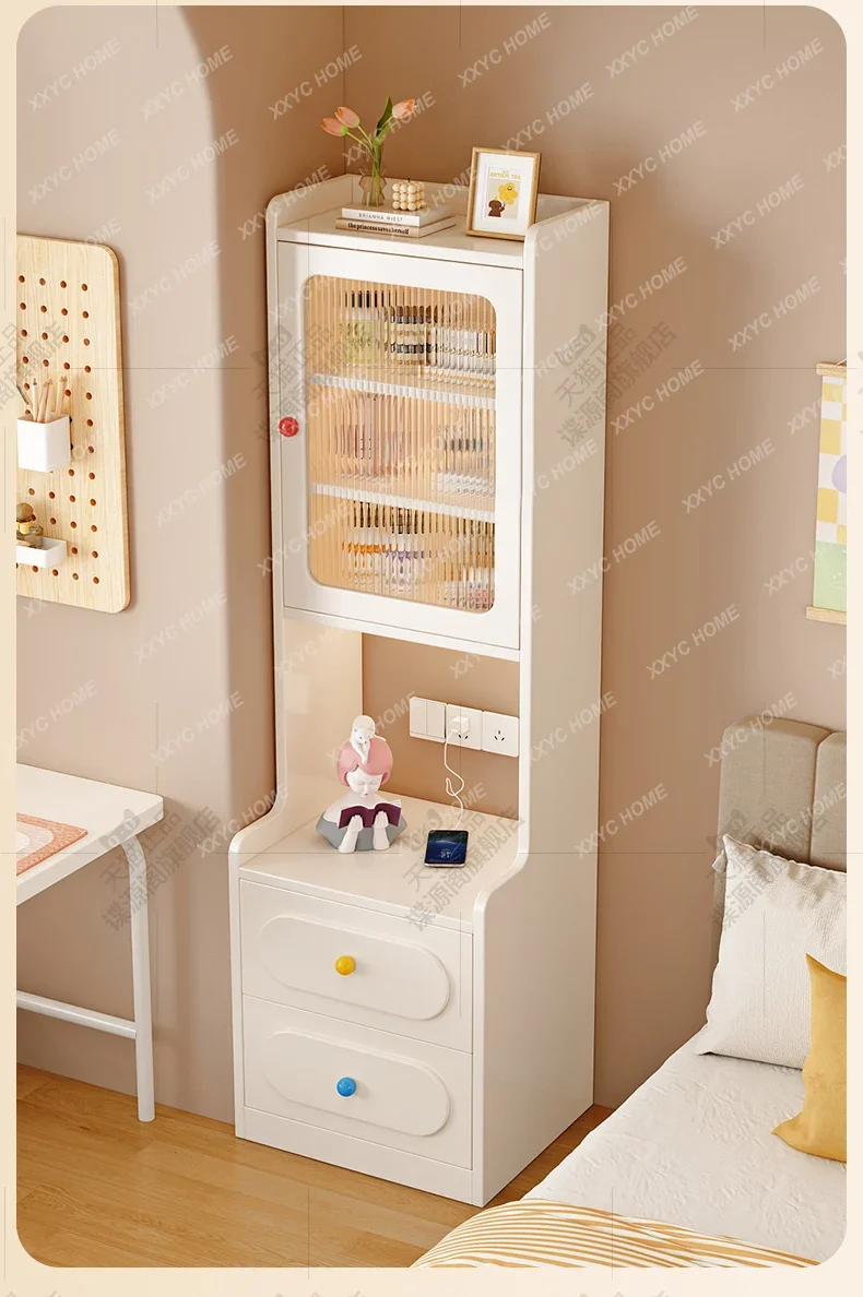 Solid wood  table Simple modern bedside storage  Small apartment high cabinet locker Super narrow bedroom storage cabinet