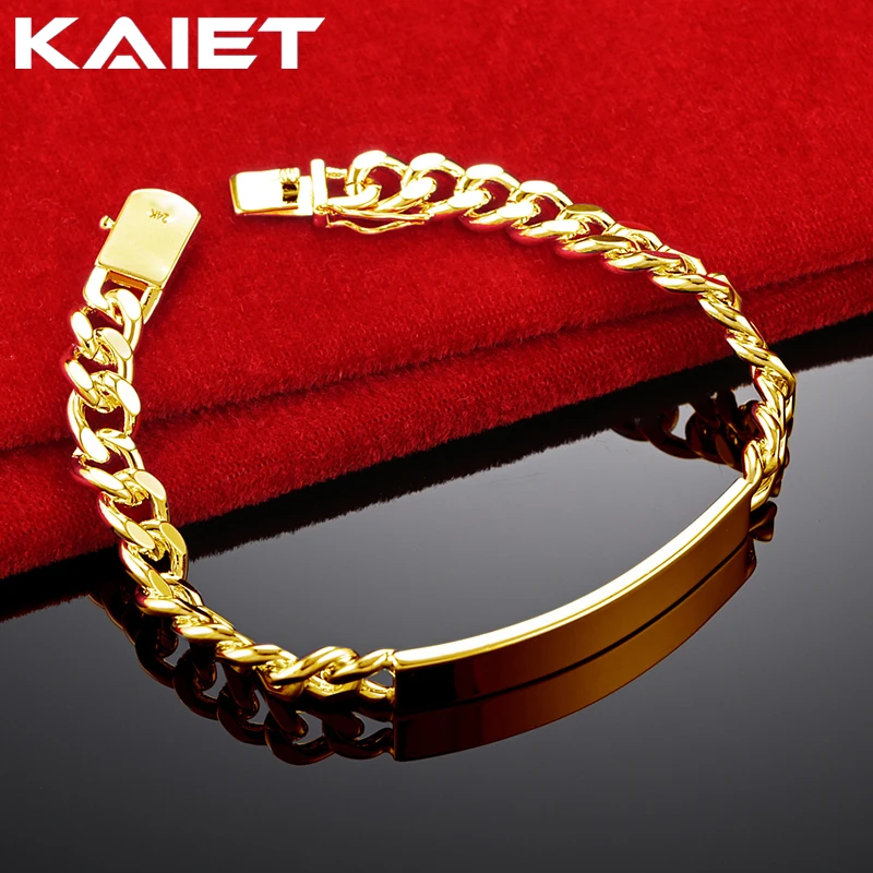 KAIET 925 Sterling Silver 8mm Brand Side Chain Bracelet Plated With 18K Gold Wedding Party For Women Charm Fine Jewelry