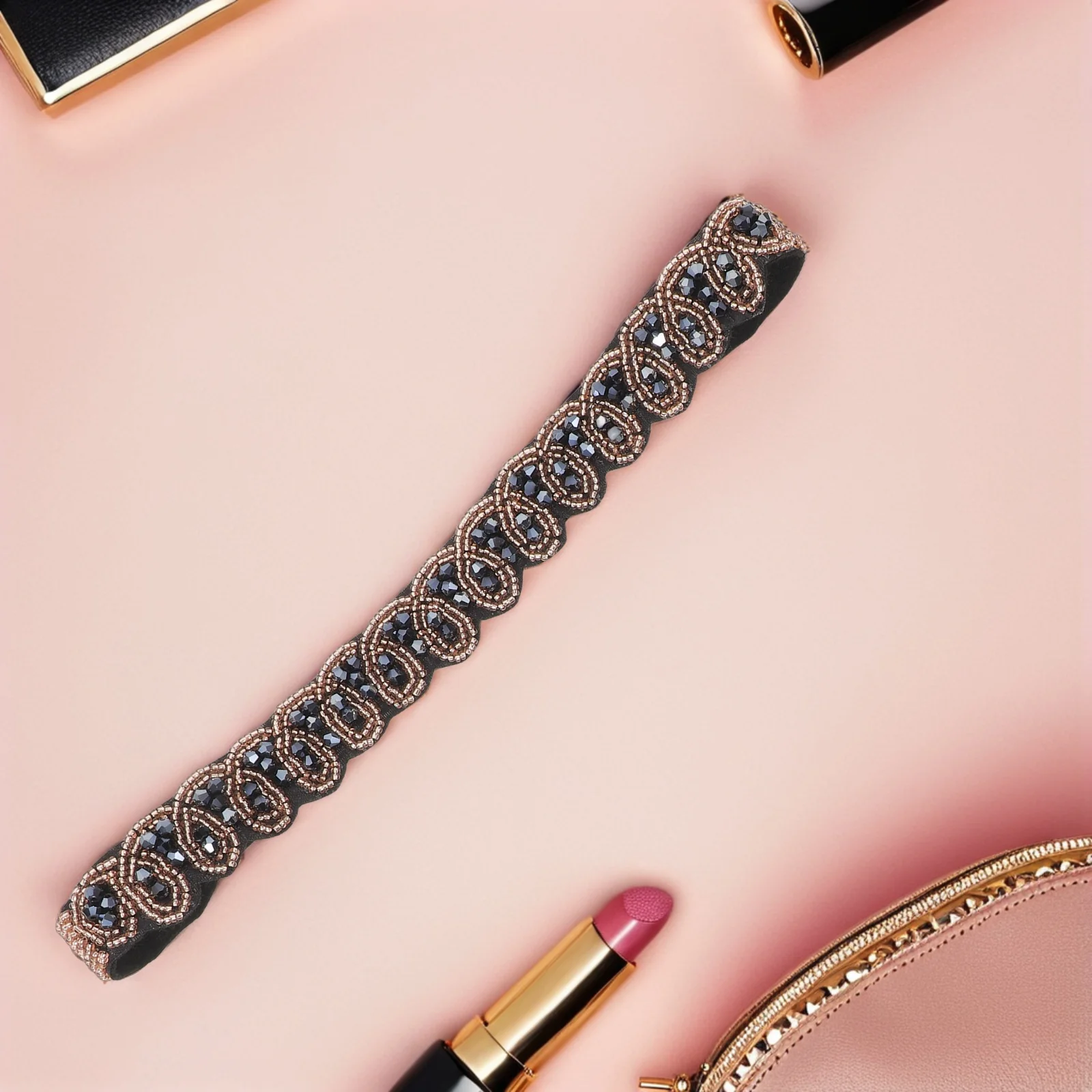 

5 шт. эластичных повязок на голову с бусинами для женщин, украшенных стразами, растягивающиеся ободки для волос, украшения для волос для вечеринок, повязки на голову для женщин