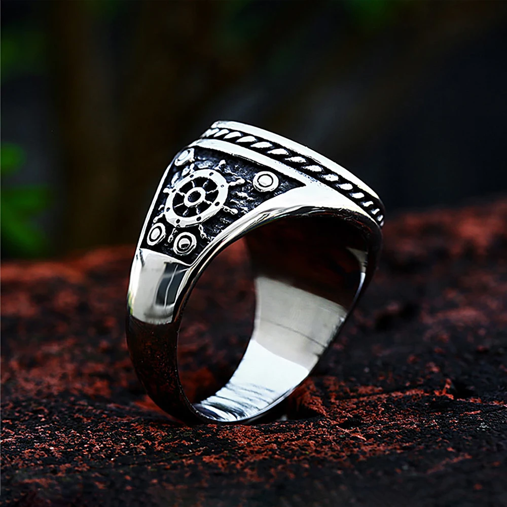 Vintage Unique Double Knife Pirate Skull Ring Gothic Stainless Steel Skull Ring for Men Boys Amulet Jewelry Gift Dropshipping