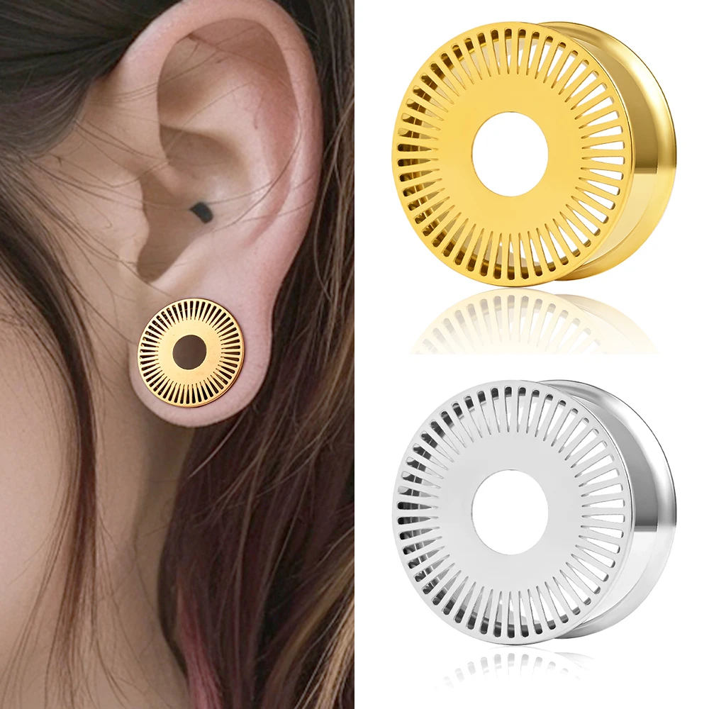 Doearko 2PCS Fashion Line Hollow Ear Tunnels Plugs Gauges 316 Stainless Steel Expander Stretcher Piercing Body Jewelry Earrings