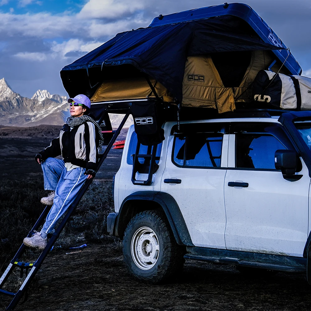 

280g Rip-Stop Polyester Cotton Auto Foldable Hard Shell Car Rooftop Tent With 2.3m Ladder