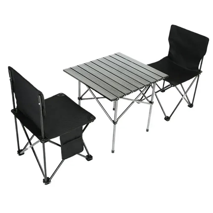 3pcs/set Folding Camping Table Set With 2 Chairs Folding Picnic Table Oxford Fabric Stools Waterproof Egg Roll Table For Camping
