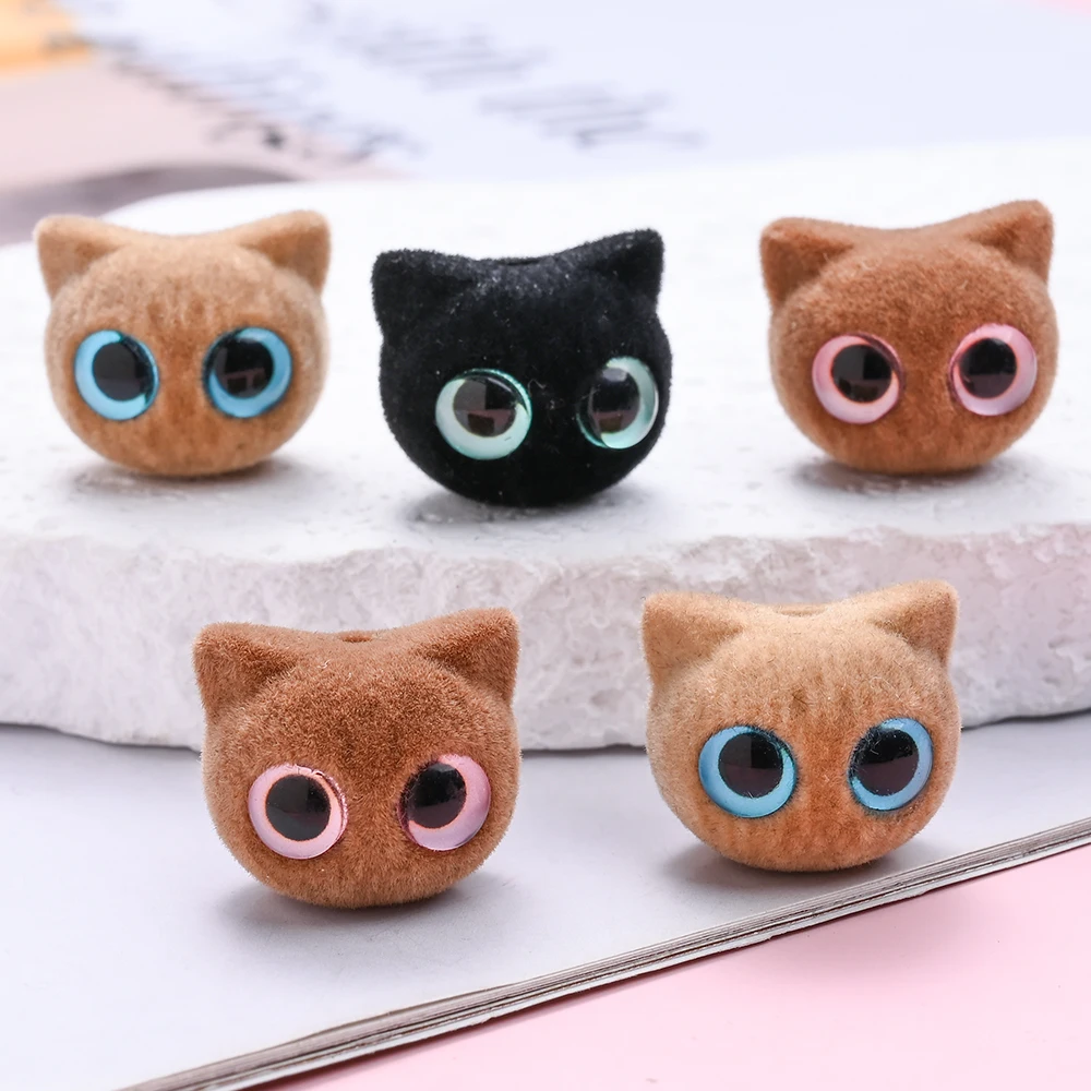 DW44 1pcs Mixed Color Flocked Kitten Acrylic Beads Colorful Eyes Loose Spacer Beads for Jewelry Making DIY Beading Clothes