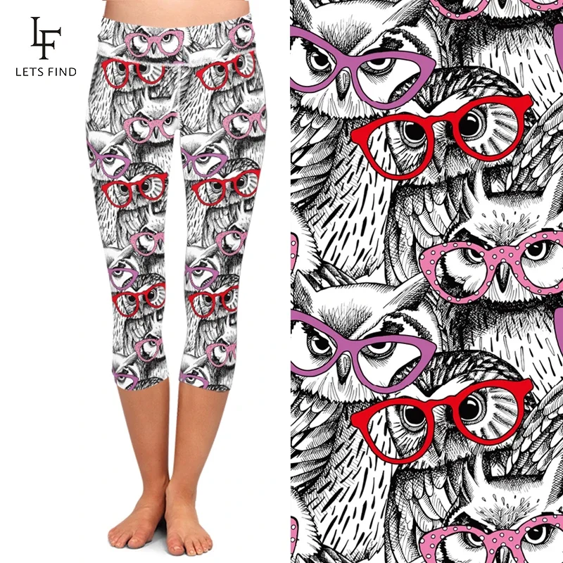 LETSFIND-Leggings elásticos de cintura alta para mujer, pantalones Capri de Fitness con estampado de búho de dibujos animados, de verano