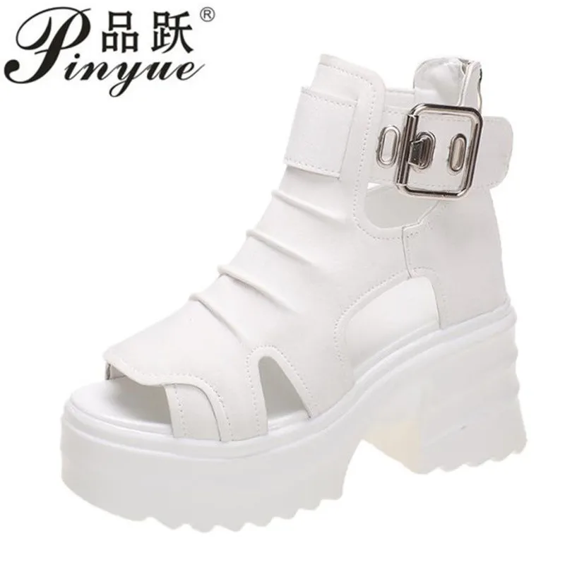 

Женские сандалии-гладиаторы 8 см, летние женские пляжные тапочки на танкетке, новые туфли на высокой платформе с массивной полой пряжкой, Sandalias Mujer 34-39