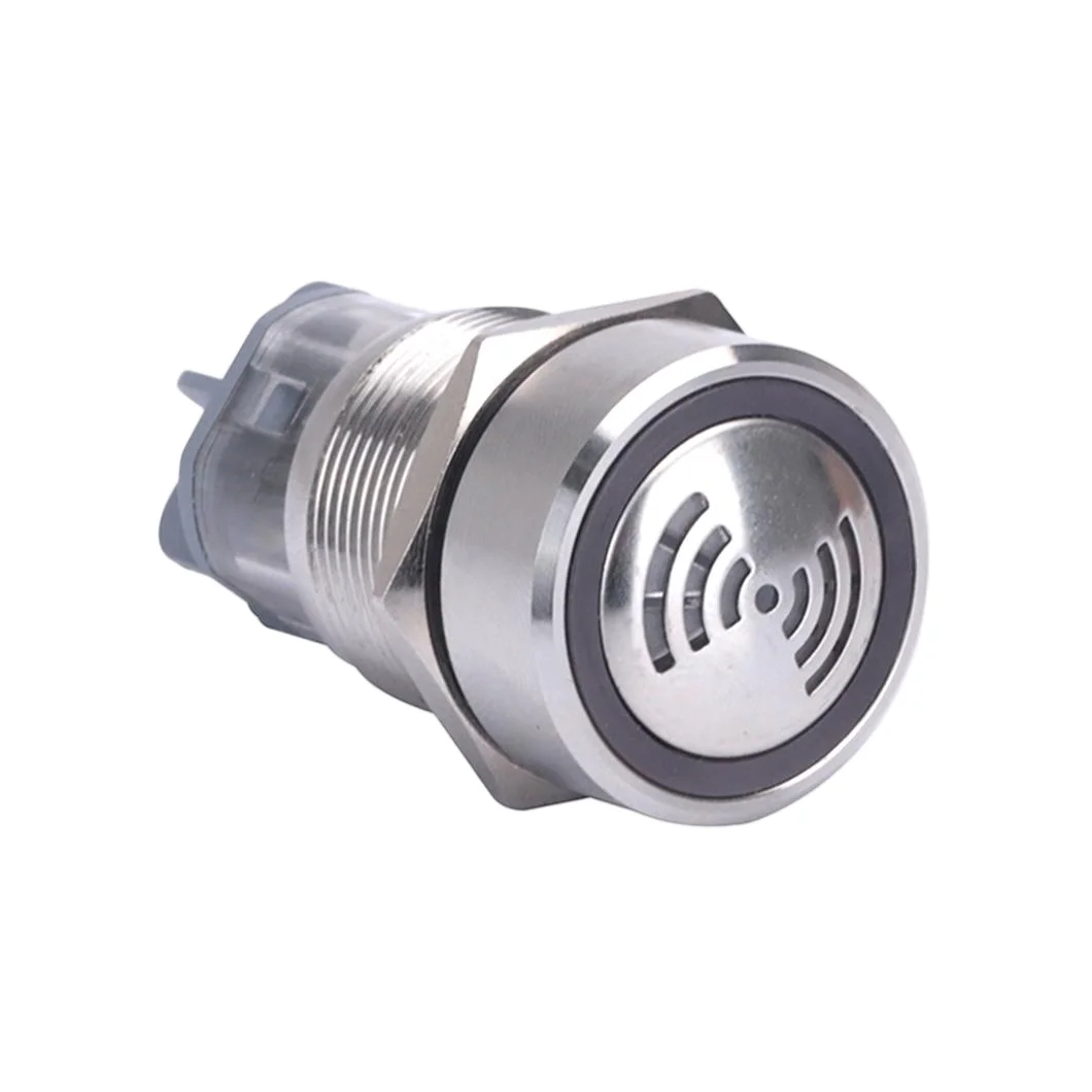 ABILKEEN 22MM 70-110dB Metal Buzzer Push Button Switch Stainless Steel Ring Illuminated LED 12V 24V 110V 220V AC/DC 1NO1NC