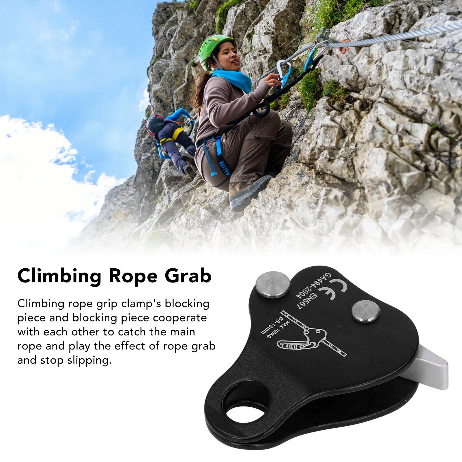 Kletterseil-Greifer-Stopper, hohe Festigkeit, 5 kN Traglast, Kletterseil-Greifer für Klettern zum Bergsteigen