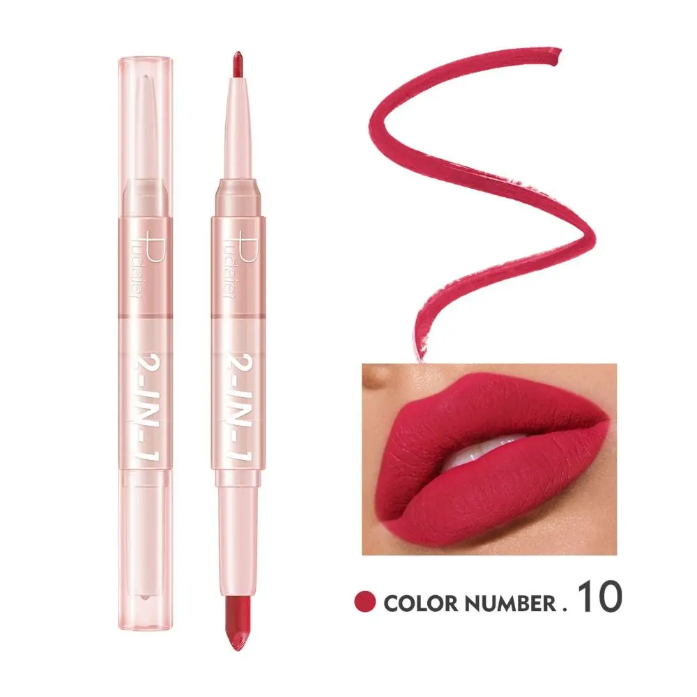 Matte Double Head Lip Liner Pencils Waterproof Long Lasting 2 In 1 Lipstick Smooth Velvet Matte Lipliner Pen Women