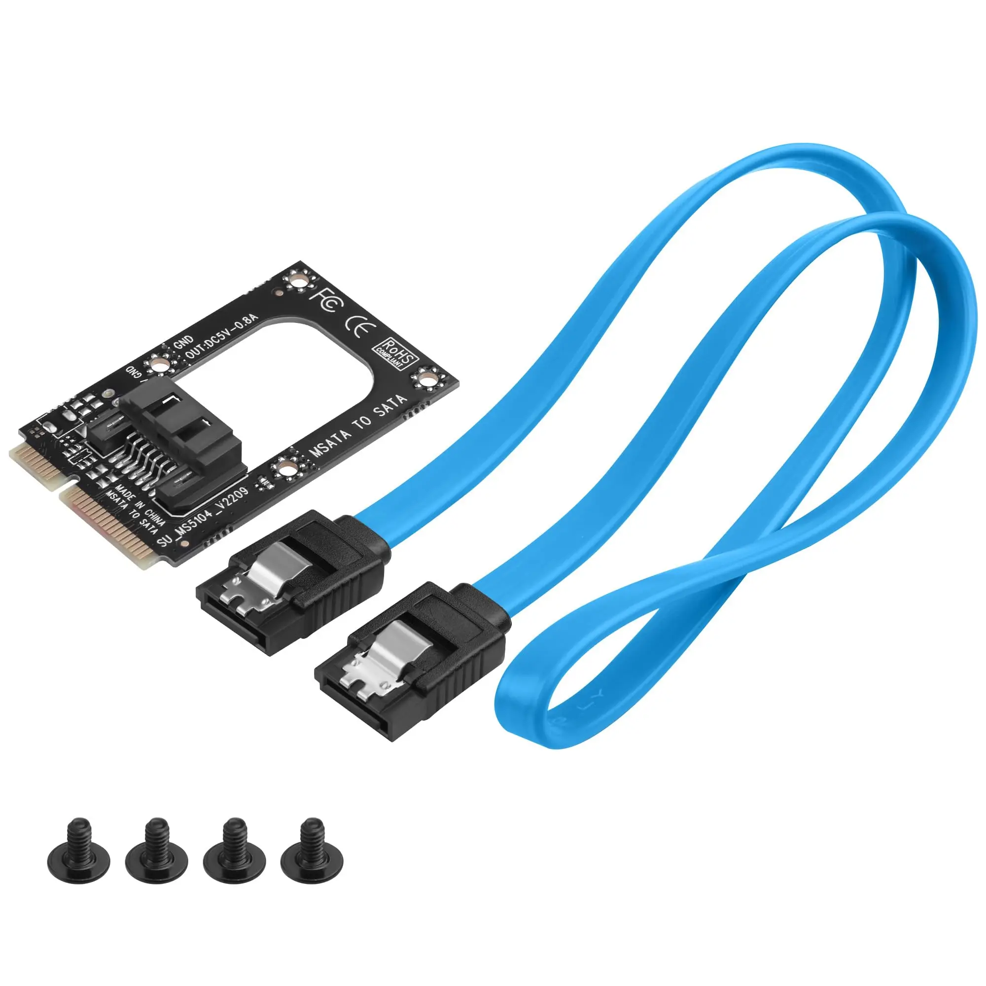 mSATA to SATA 3.0 Adapter, SSD Converter Card with 40cm SATA Cable & Screws, Black PCB Board