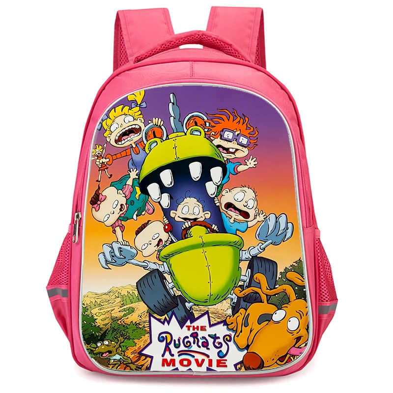 Girls School Backpack with Double Zipper Pocket,Pink Cartoon R-Rugrats School Bags,Durable 16-in Kids Bags for Pupil Students