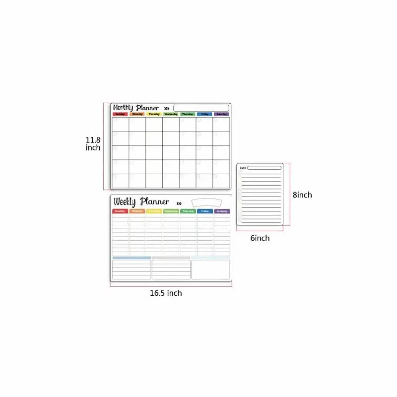 Hivillexun-calendario magnético de borrado en seco, juego de pizarra blanca para refrigerador, pared y organización de nevera, paquete de 3