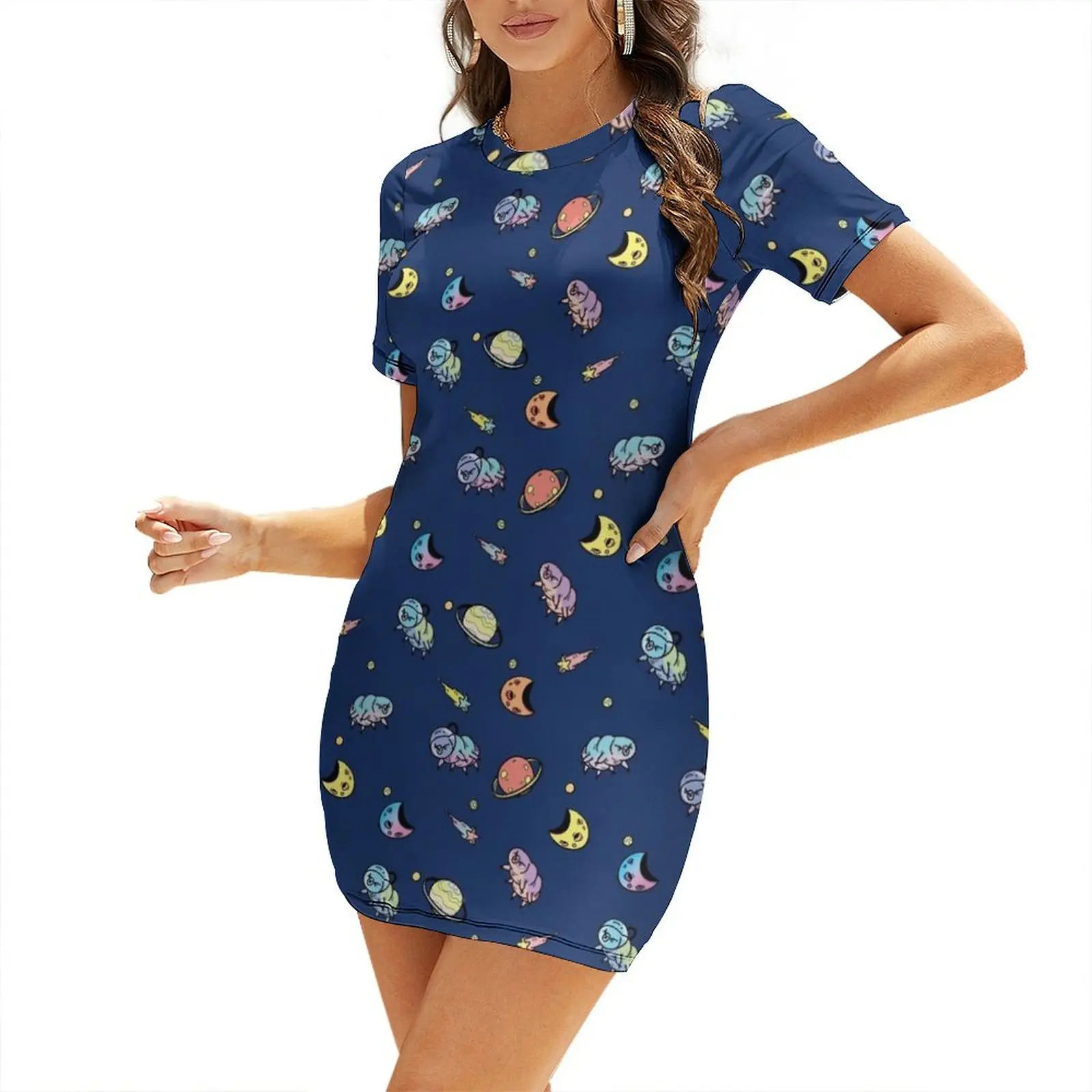 

Tardigrade Space Pattern Blue Short-Sleeved Dress Dresses gala elegant dress women long dresses Dress