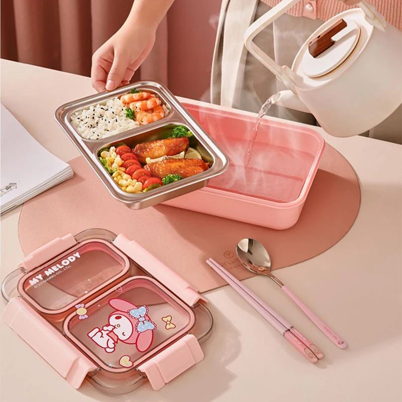 Sanrio Kawaii Cinnamoroll Lunch Box My Melody Hello Kitty Anime Girl Office Worker High Quality Leak Proof Double Grid Lunch Box