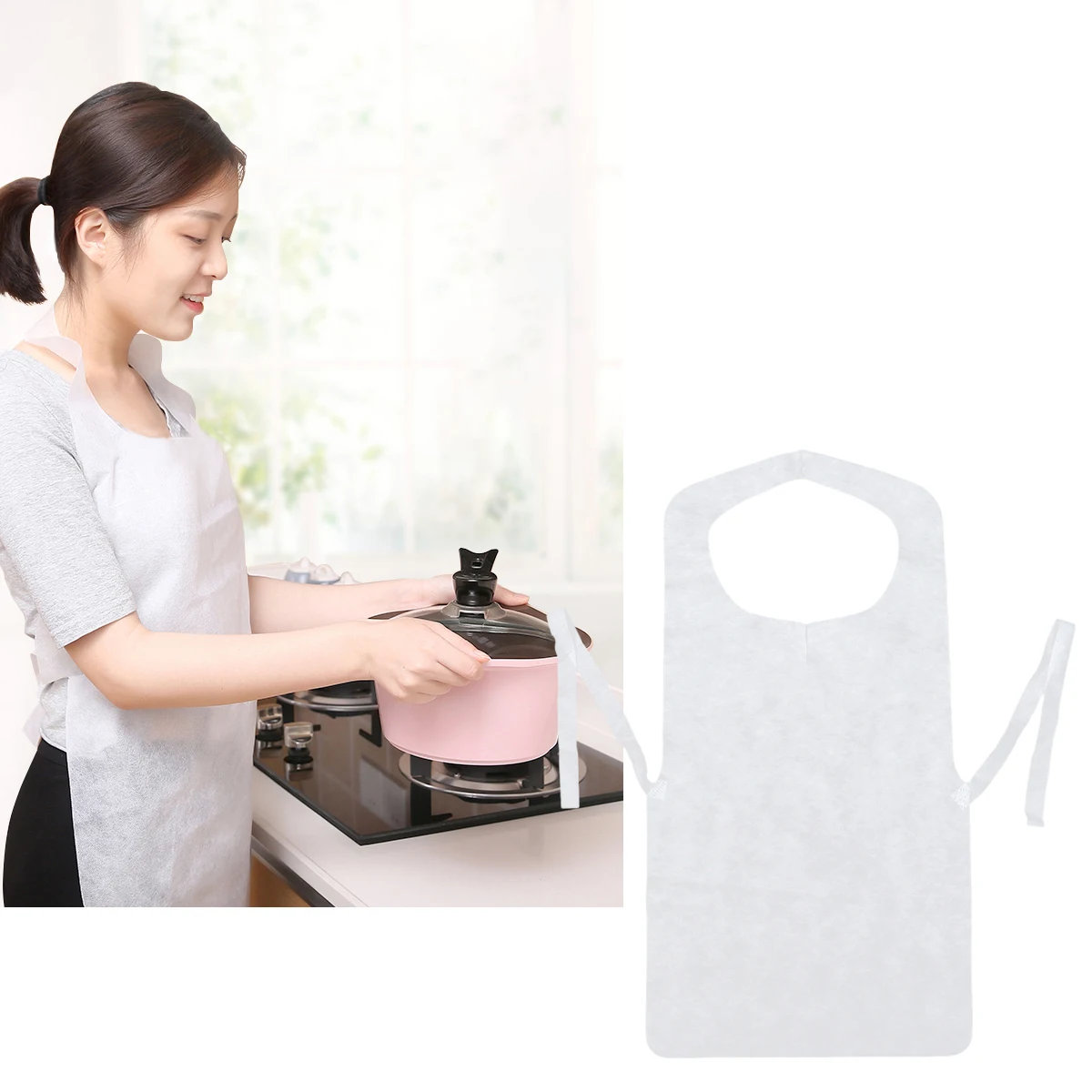 

50pcs Kitchen Cloth Protector Disposable Nonwovens Apron Thickened Sleeveless Apron for Home Cooker 73x40cm (White)