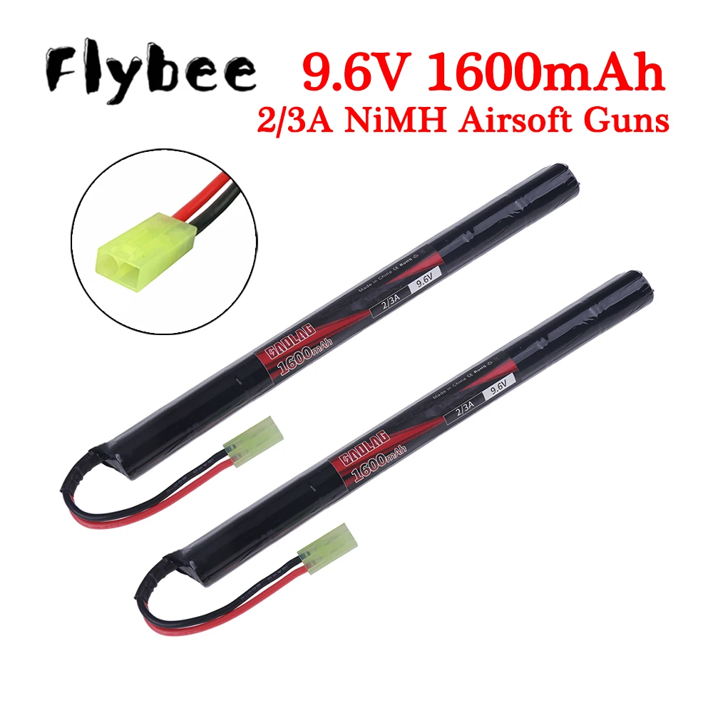 8*Cells 1600mAh 2/3A 9.6v Stick NIMH Airsoft Guns Battery Pack with Mini Tamiya Connector for AK47, MP5K, RPK, PKM, G36C, MC51