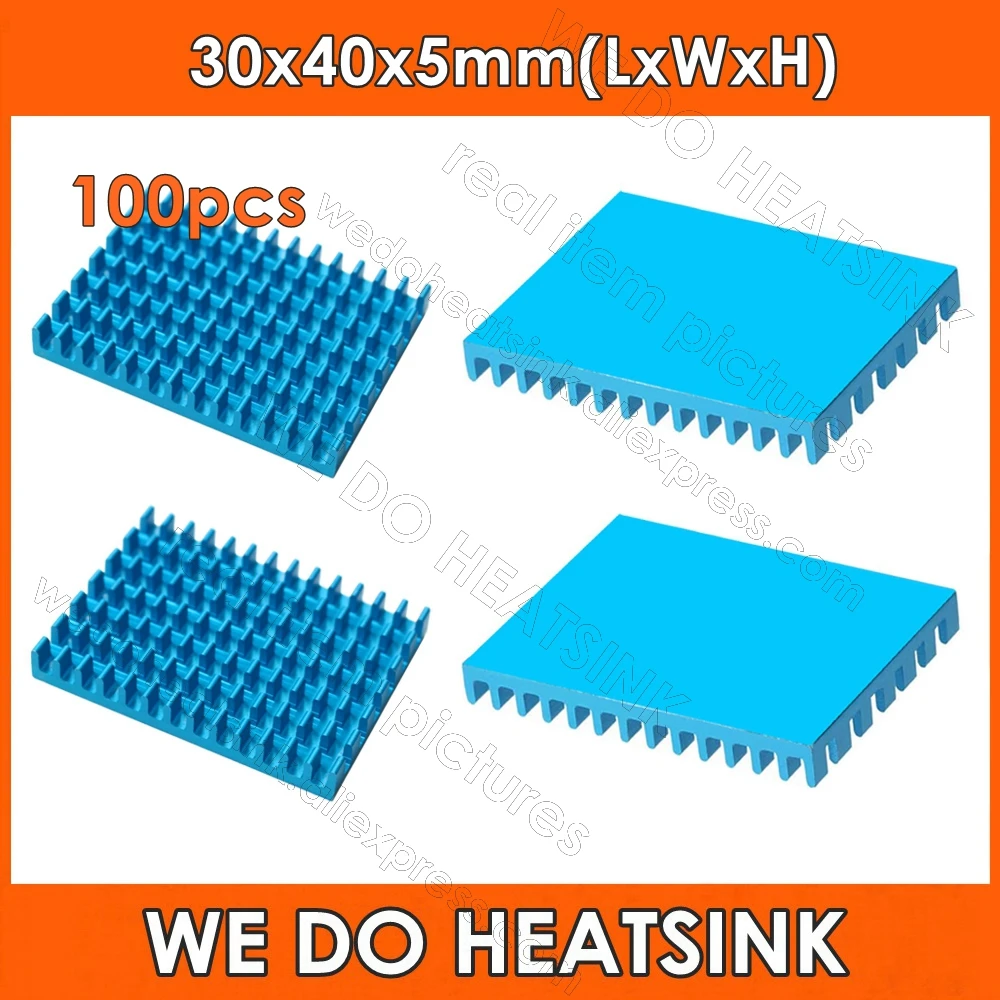 

WE DO HEATSINK 100pcs 30x40x5mm Royal Blue Anodized Slotted Aluminum Heatsink Radiator Cooler With Thermal Heat Transfer Tape