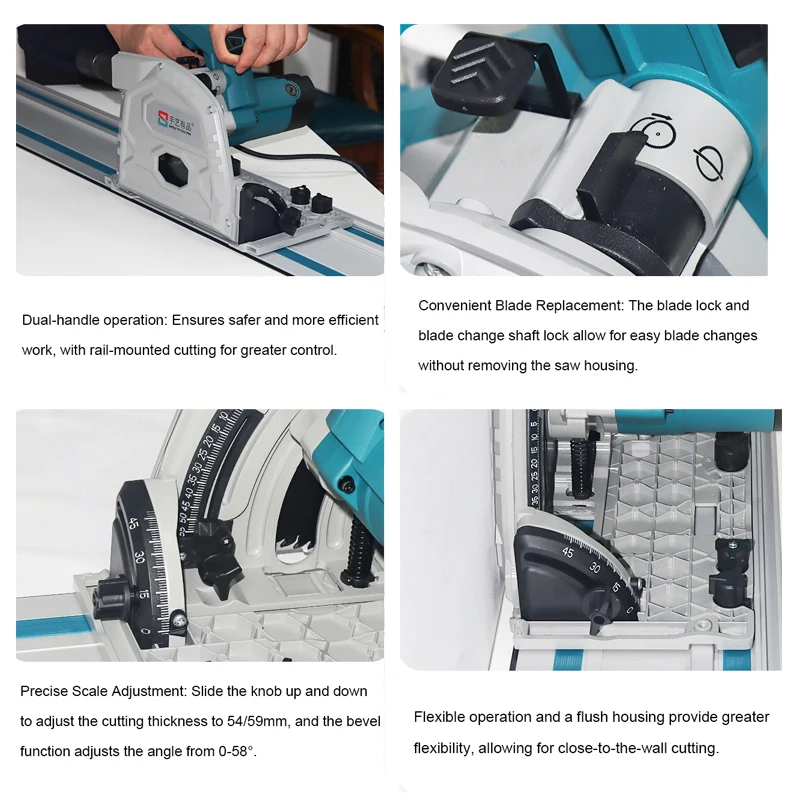 منشار مسار 1400 واط لأعمال النجارة، والقطع، ومنشار لوحة الوجه الدائري الكهروميكانيكي، ومنشار المسار #5