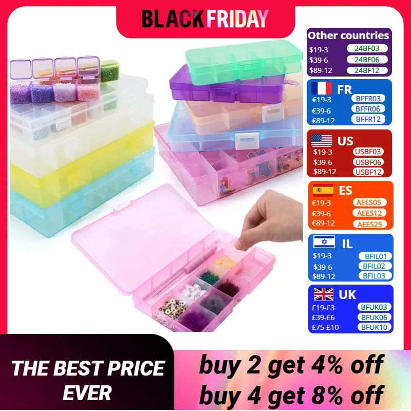 4 Sizes Jewelry Box Organizer Storage Container Plastic Organizer Box with Adjustable Dividers for Beads Art DIY Crafts