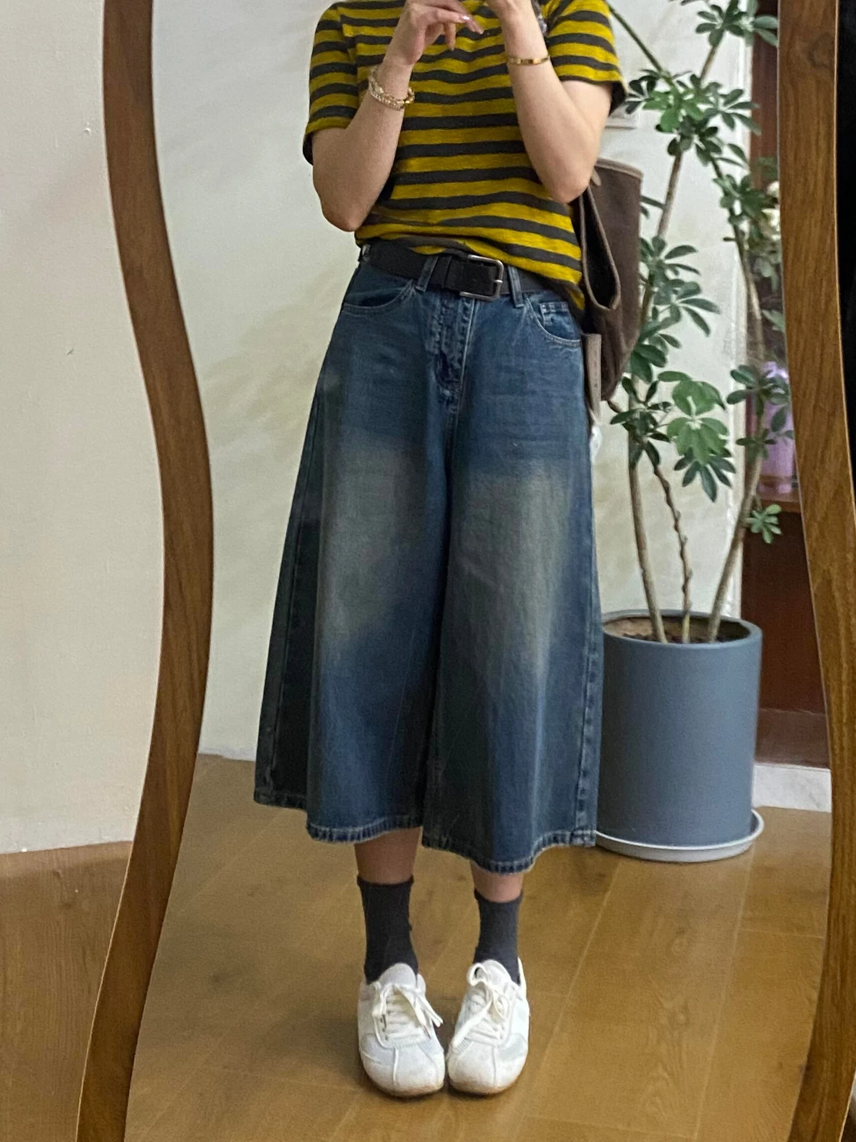 Jeans a Gamba Larga Stile Retrò Americano, Vita Alta, Casual, Comodi, Pantaloni a Tre Quarti per Donna, Colore Scuro, Vestibilità Aderente