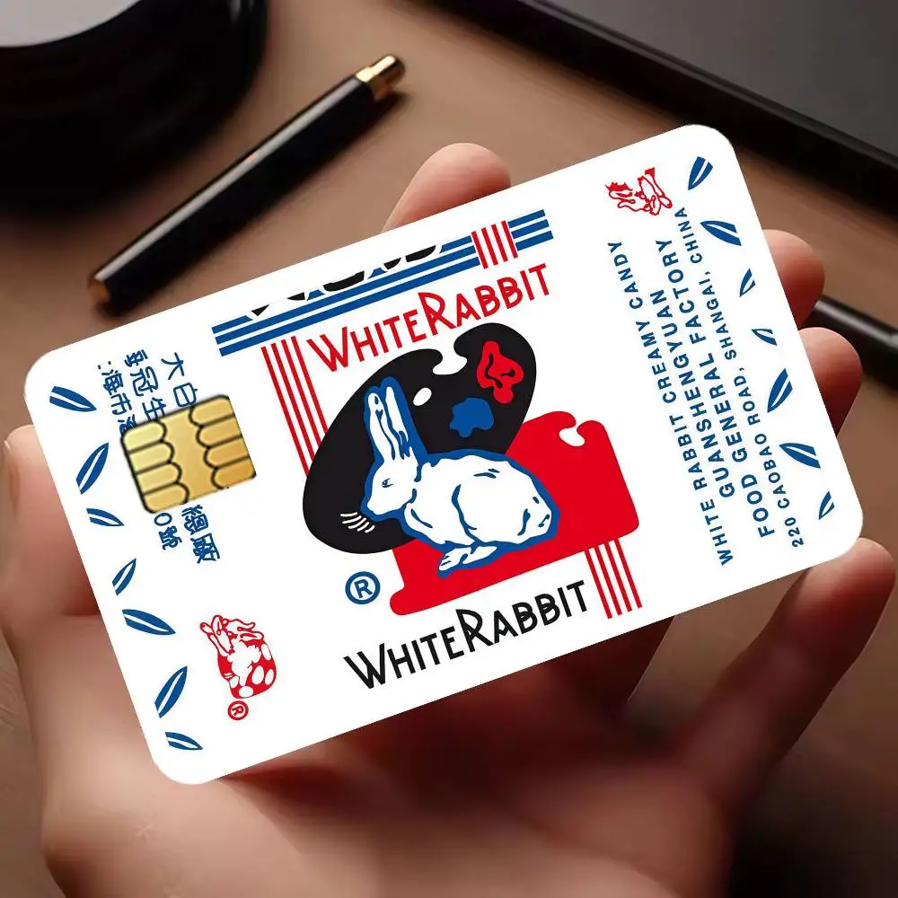 White R-Rabbit C-Creamy C-andy Credit Card Public Transportation Cards Protective Sticker Waterproof Card Face Decoration 4PCS