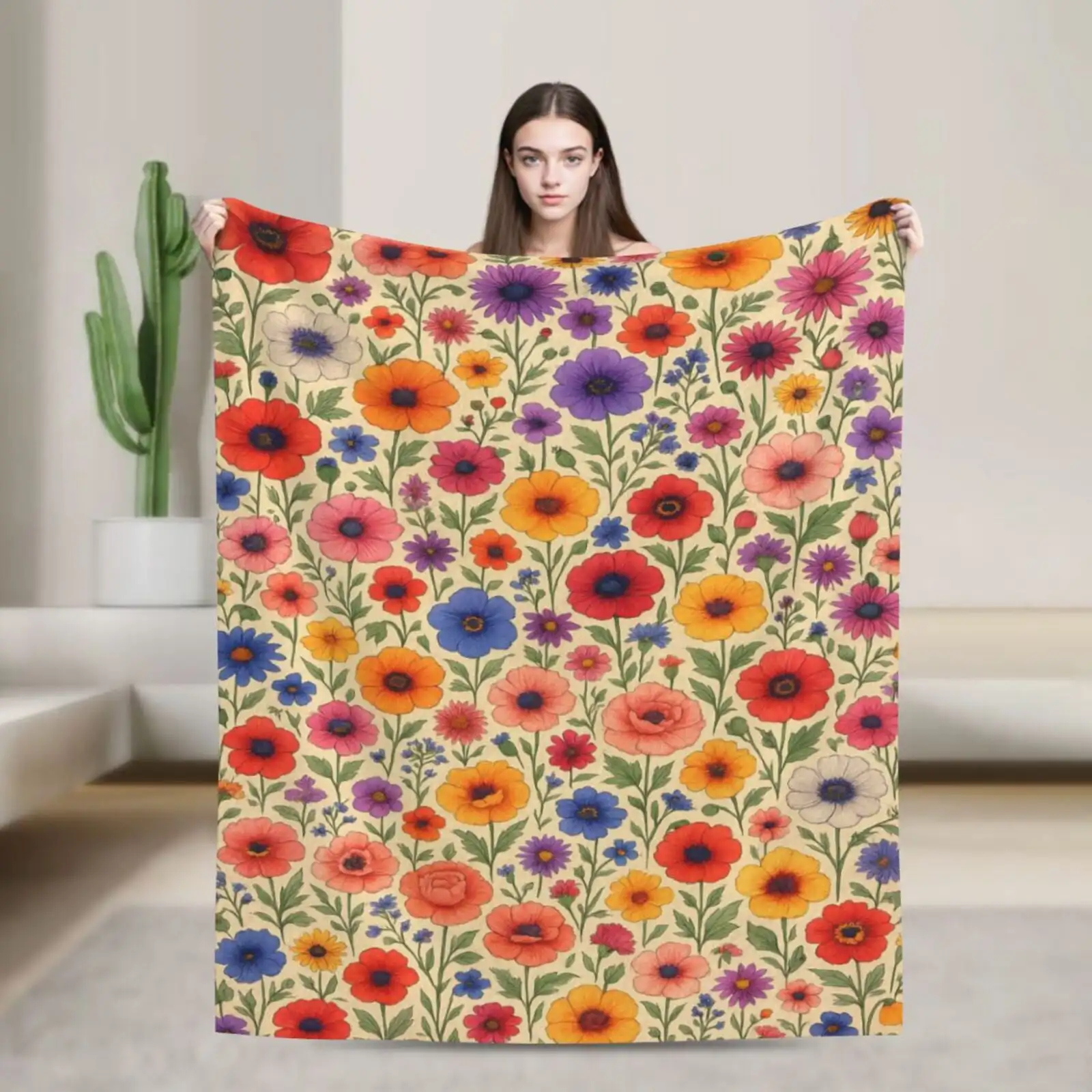Floral Throw Blanket for Girls Womens,Soft Fuzzy Cozy Thick Blanket for Couch Chair Sofa Gift Home Décor,All Seasons
