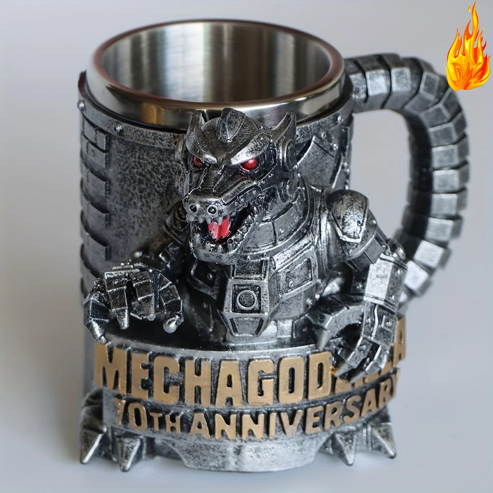 

Steampunk Dragon Beer Mug - Stainless Steel Dinosaur Design with Lucky Inscription, Halloween/Gift Idea