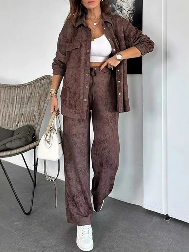 Autumn Winter Suit Elegant Long Sleeve 2 Piece Vintage Office Notch Collar Blazer Tops&Long Pants Set Women Outfits Y2K 2025 New